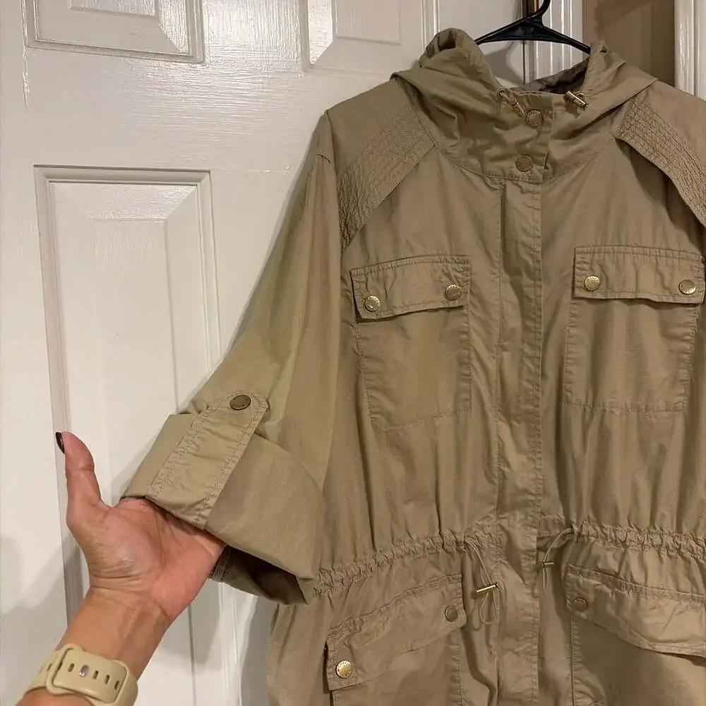 Michael Kors Women Utility Hooded Jacket with Cinch Waist Size 2X